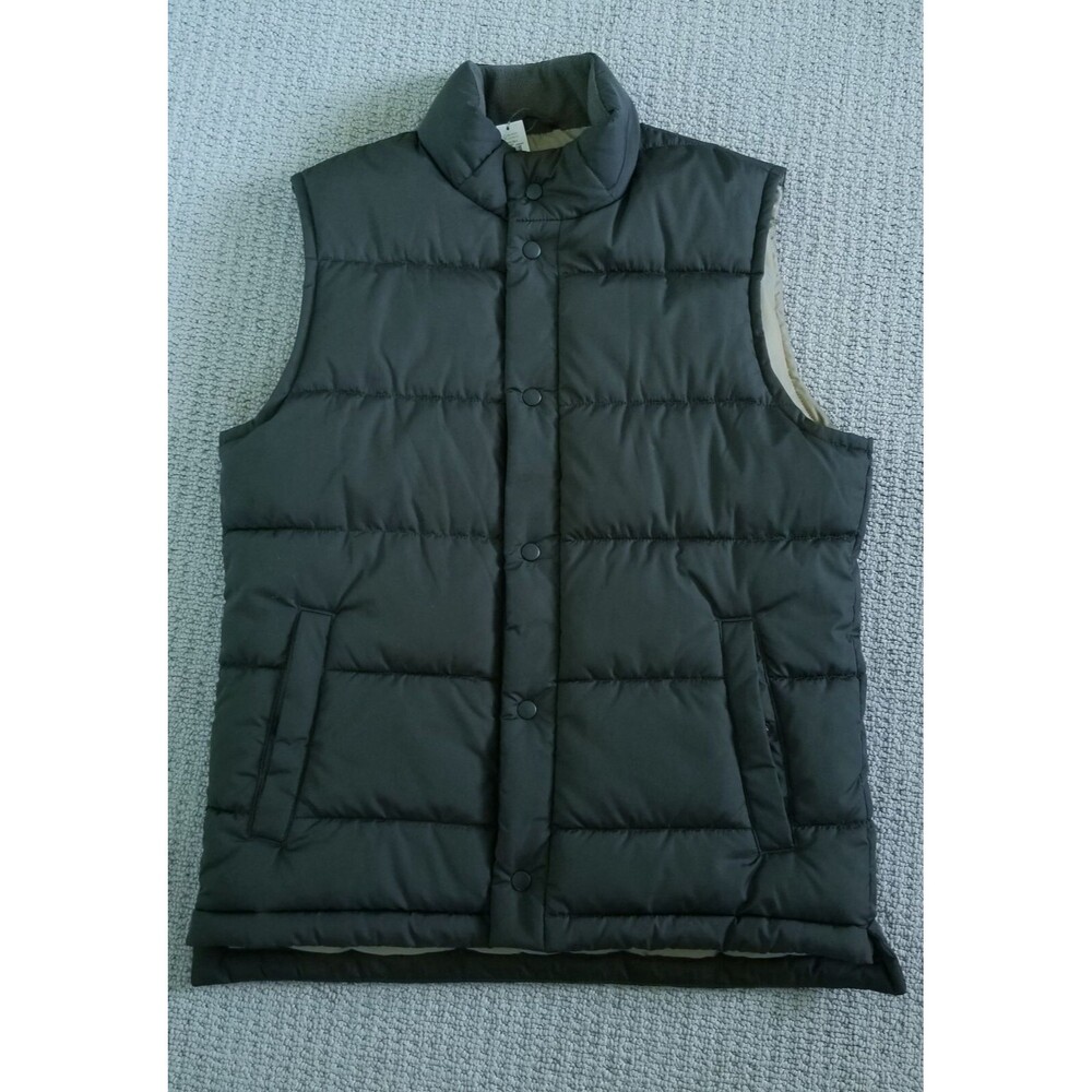 Gap Upcycled Puffer Vest Mens Size Small Brown Tan Water Resistant Snap NEW